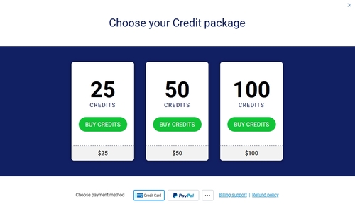 ImLive offers multiple credit packages