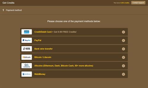 The various payment methods offered on MyTrannyCams.com